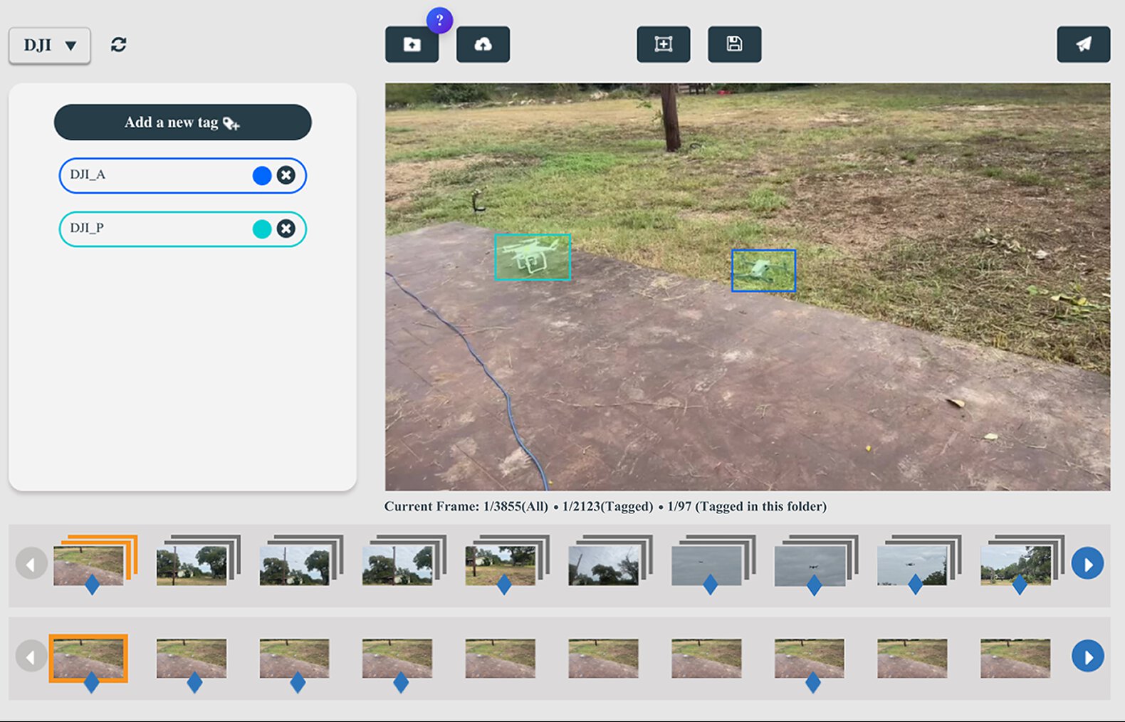 Drone detection model training: annotated drone frames used for YOLO training